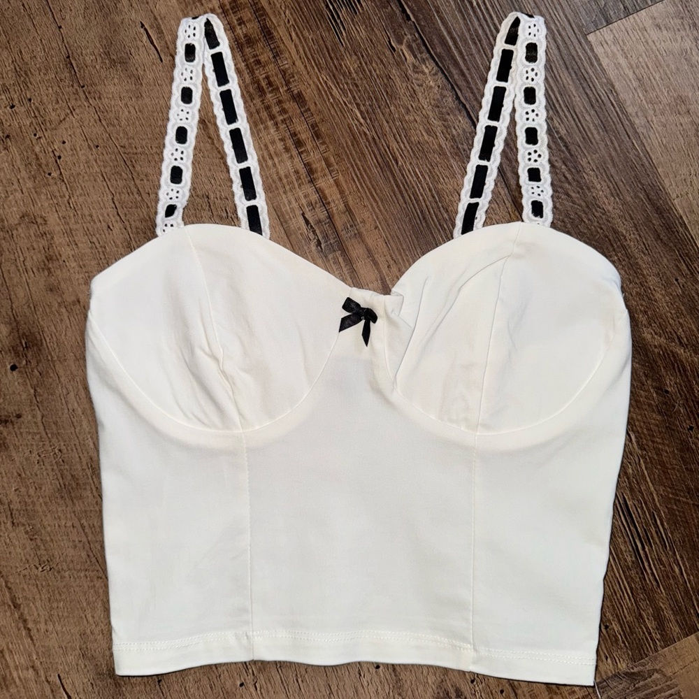 White Tank Top Small Coquette S Fairy Crop Fashion Nova Bow Sexy Going Out